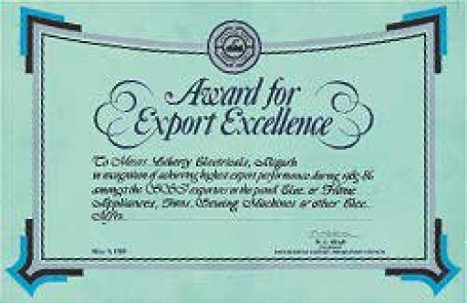 Engineering Export Promotion Council's, Award for Export Excellence, 1985-86